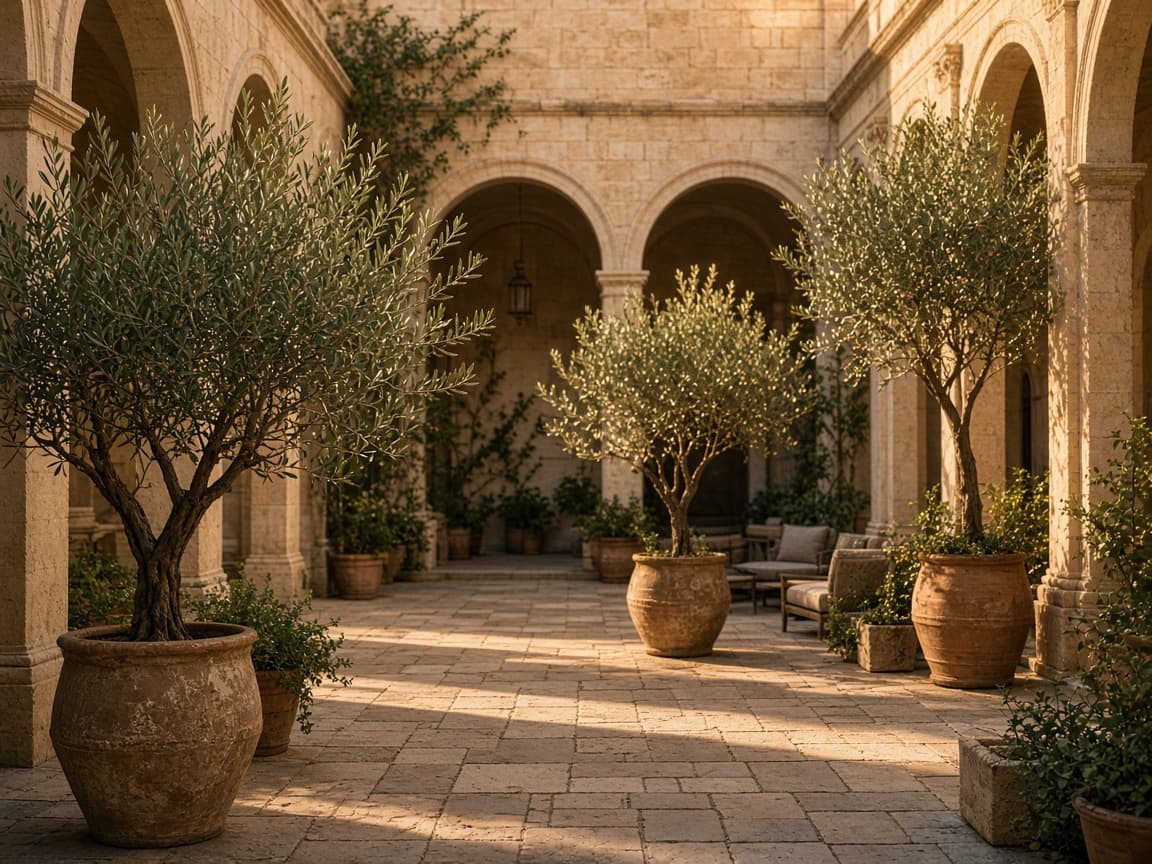 Stone courtyard with Mediterranean arches
